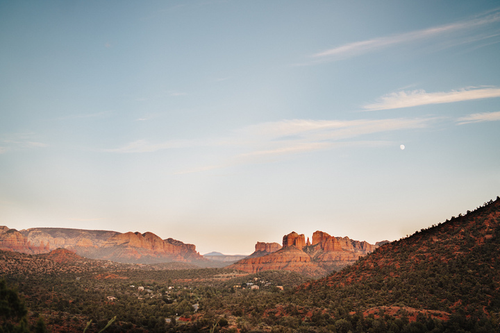 View of desert and mountain peaks from a Sedona elopement