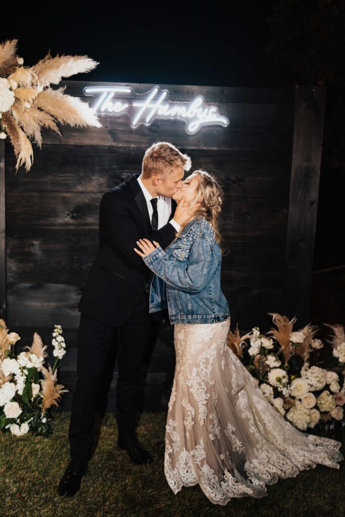 Neon Sign and Pampas Grass Wedding Photo Booth